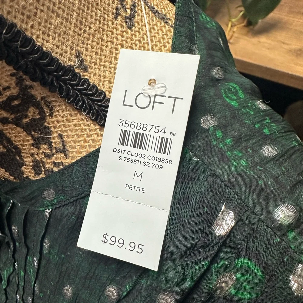 LOFT dark green paisley dress, size M petite. NWT. - Picture 5 of 5